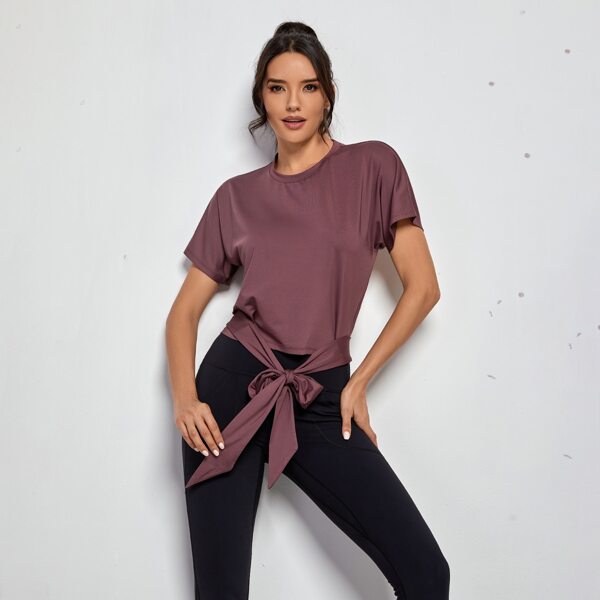 

Tie Front Cut Out Back Sports Tee, Redwood