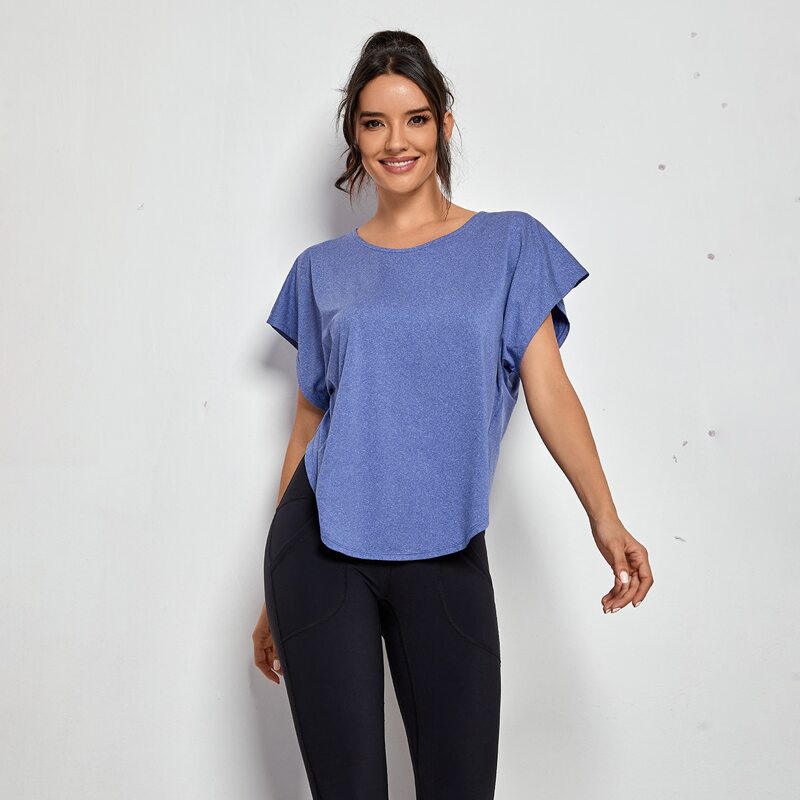 

Batwing Sleeve Solid Sports Tee, Blue