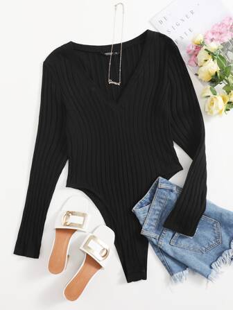 Plus Rib-knit Tee Bodysuit