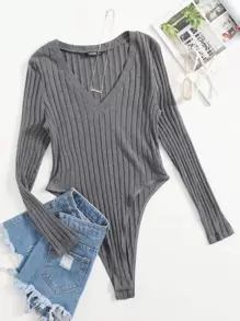 SHEIN EZwear Body camiseta tejido de canalé - Gris - Ver 1