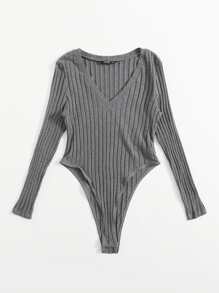 SHEIN EZwear Body camiseta tejido de canalé - Gris - Ver 3