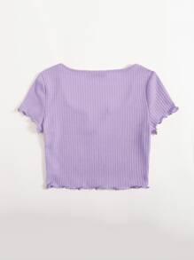 SHEIN EZwear Plus Notch Neck Lettuce Edge Tee - Lilac Purple - View 2