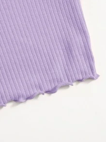 SHEIN EZwear Plus Notch Neck Lettuce Edge Tee - Lilac Purple - View 5