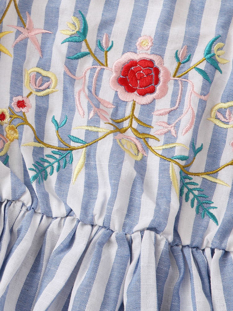 SHEIN Blusas Extra Grandes Bordado Floral Bohemio - Azul y blanco - Añade 3