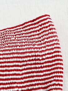 SHEIN Plus Tie Front Shirred Striped Top - Multicolor - View 3