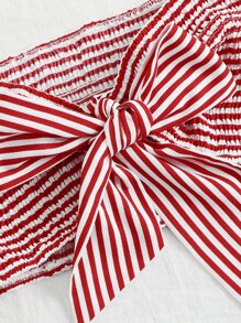 SHEIN Plus Tie Front Shirred Striped Top - Multicolor - View 4