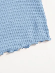 SHEIN EZwear Plus Notch Neck Lettuce Edge Tee - Baby Blue - View 5