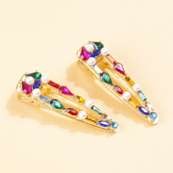 

2pcs Faux Pearl Decor Hair Clip, Multicolor
