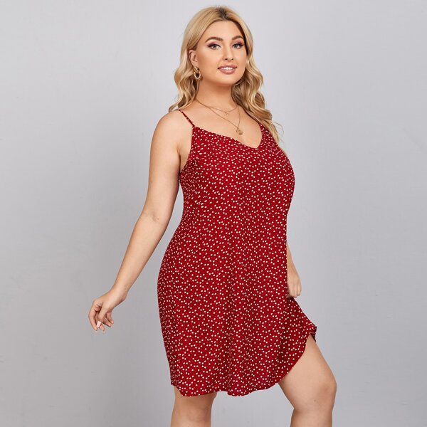 

Plus Allover Heart Print Cami Dress, Red