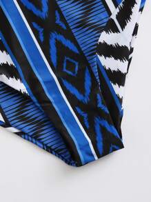 Summer Mixed Bikini Set Lace-Up Back Bandeau Bra & High Waisted Bottom 2 Pieces Bathing Suit - Blue - View 3