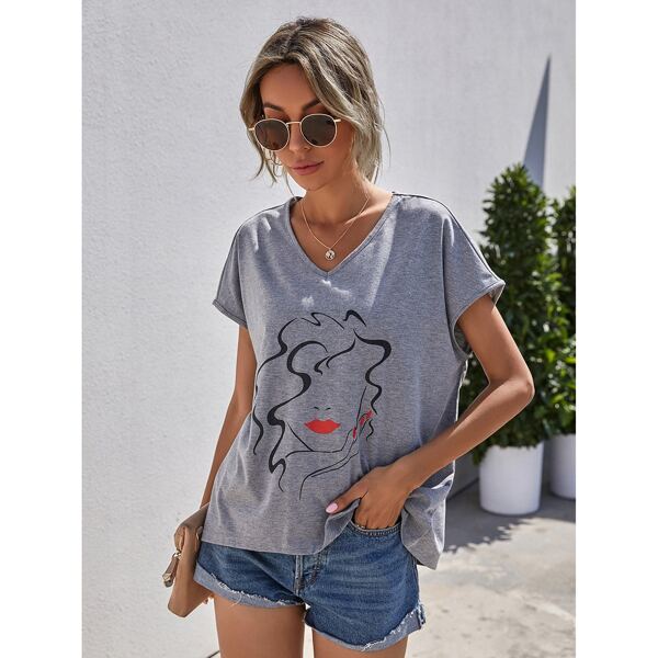 

Figure Graphic V Neck Tee, Grey