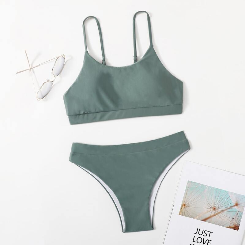 

Solid Bikini Swimsuit, Green