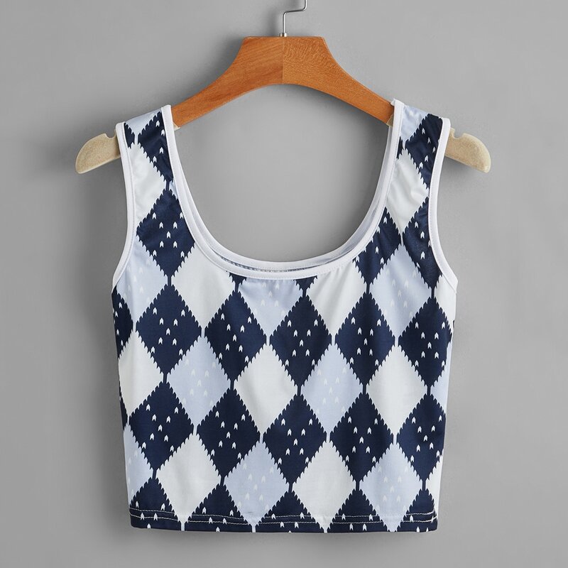 

Argyle Pattern Crop Tank Top, Multicolor