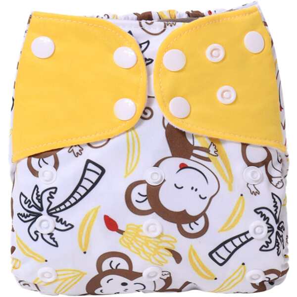 

Baby Unisex Cartoon Monkey Print Reusable Nappy, Yellow
