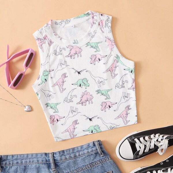 

Dinosaur Rib Knit Crop Tank Top, Multicolor