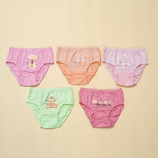 

Toddler Girls 5pcs Striped & Cartoon Graphic Bow Detail Brief, Multicolor