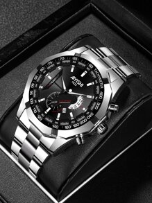 AIYISHI Reloj de cuarzo de hombres de puntero redondo - Plateado - Ver 1