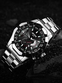 AIYISHI Reloj de cuarzo de hombres de puntero redondo - Plateado - Ver 4