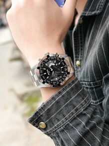 AIYISHI Reloj de cuarzo de hombres de puntero redondo - Plateado - Ver 5