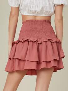 SHEIN Smocked High-Rise Tiered Ruffled Mini Skirt - Rusty Rose - View 2
