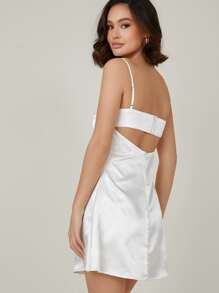 SHEIN Đầm Dây kéo màu trơn Hấp dẫn - trắng - Xem 2