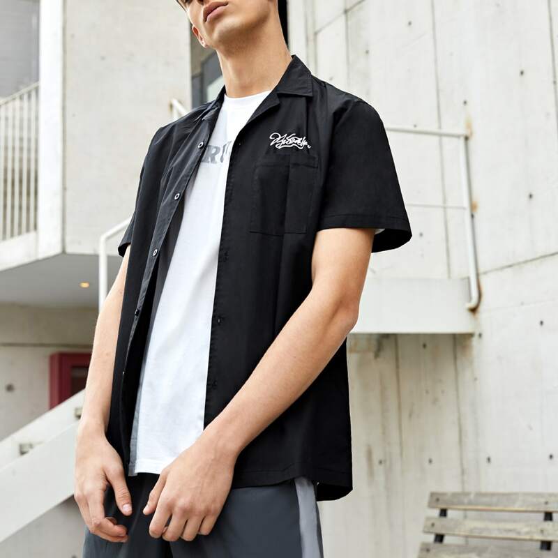 

Guys Letter Graphic Button Up Shirt, Black