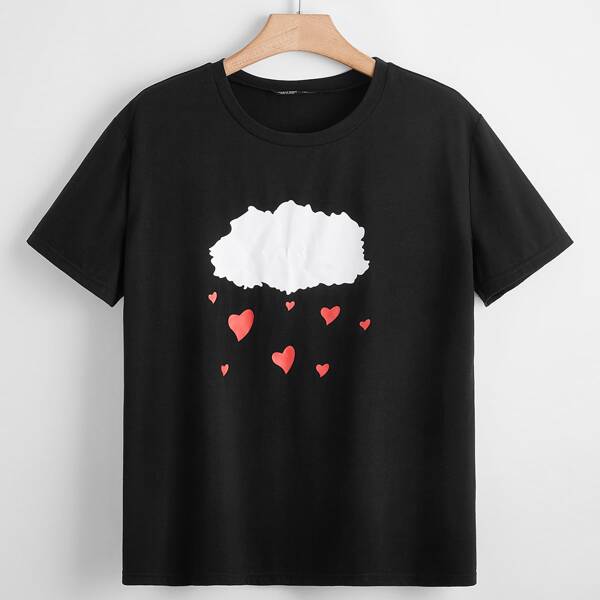 

Plus Heart Print Tee, Black