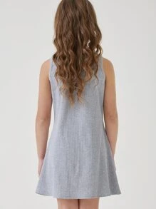 SHEIN Girls Cotton Round Neck Rib-knit Tank Dress - Light Grey - View 2