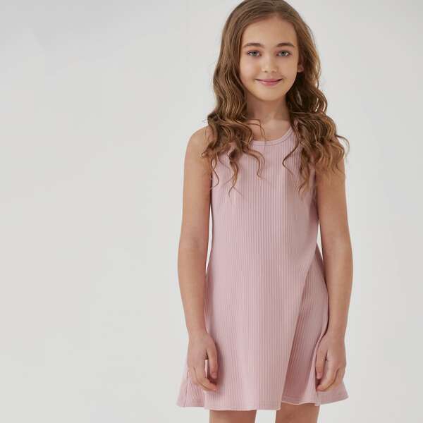 

Girls Solid Rib-knit Tank Dress, Dusty pink
