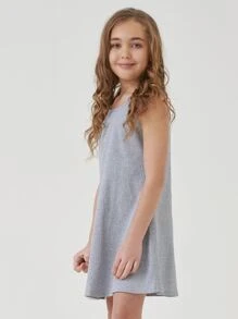 SHEIN Girls Cotton Round Neck Rib-knit Tank Dress - Light Grey - View 4