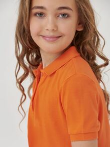 SHEIN Girls 100% Cotton Neon Orange Half Button Placket Smock Dress - Orange - View 3