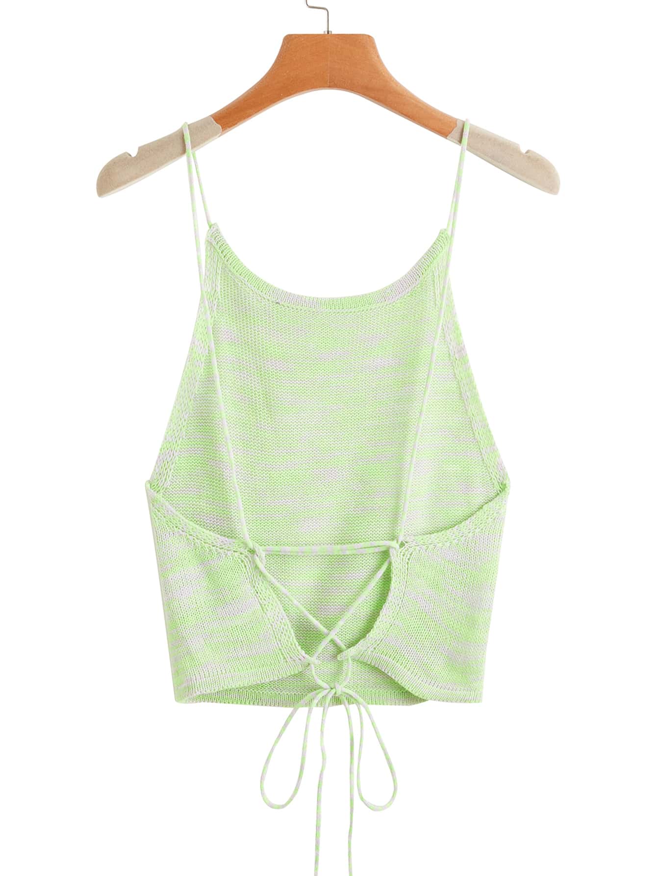 SHEIN EZwear 十字交叉後繫帶緞染針織上衣 - 薄荷綠 - 查看 1