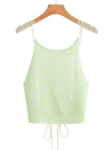 SHEIN EZwear 十字交叉後繫帶緞染針織上衣 - 薄荷綠 - 查看 2
