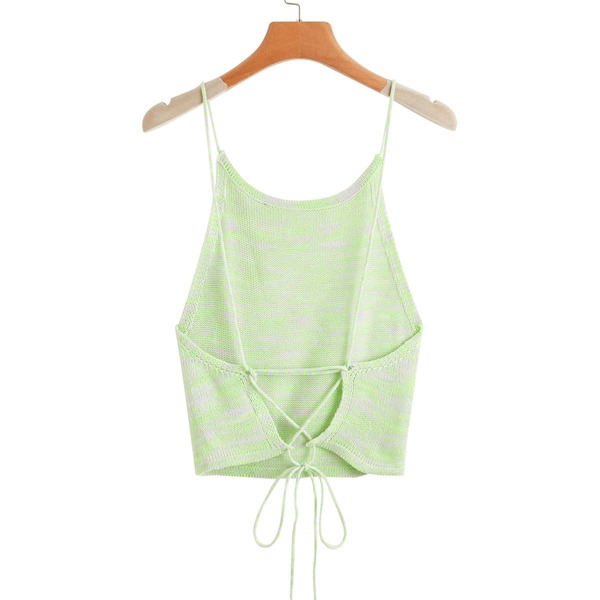 

Crisscross Tie Back Space Dye Knit Top, Mint green