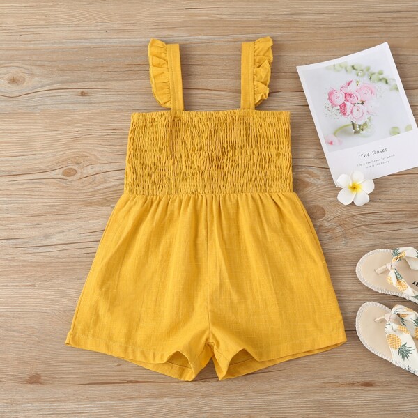 

Toddler Girls Solid Shirred Ruffle Straps Cami Romper, Yellow