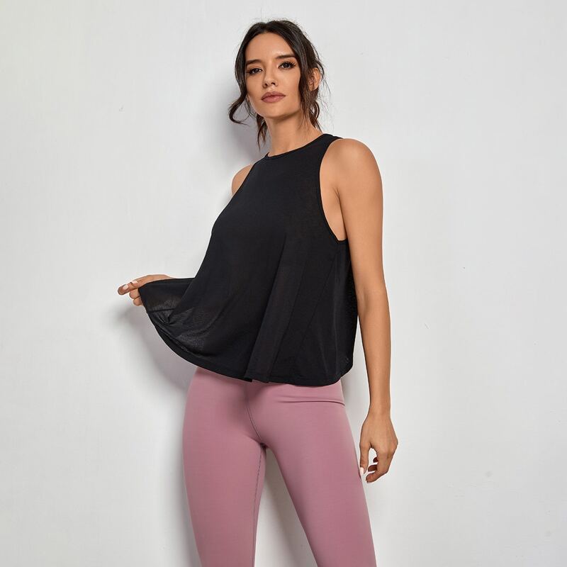 

Solid Wrap Back Sports Tee, Black
