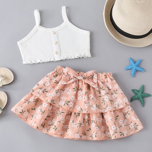 

Baby Girl Button Front Top & Floral Skirt Set, Multicolor