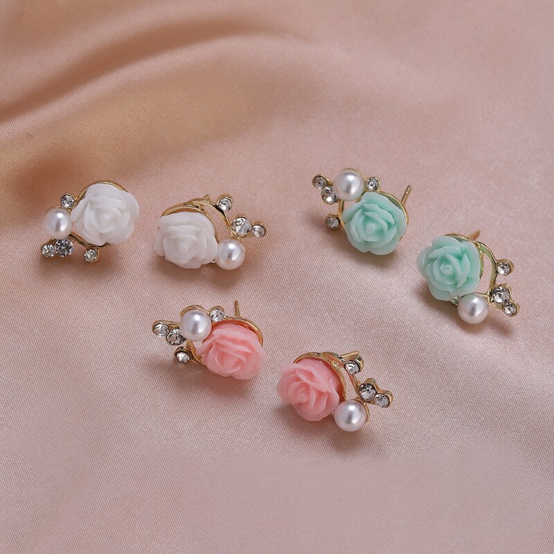 

3pairs Flower Design Stud Earrings, Multicolor