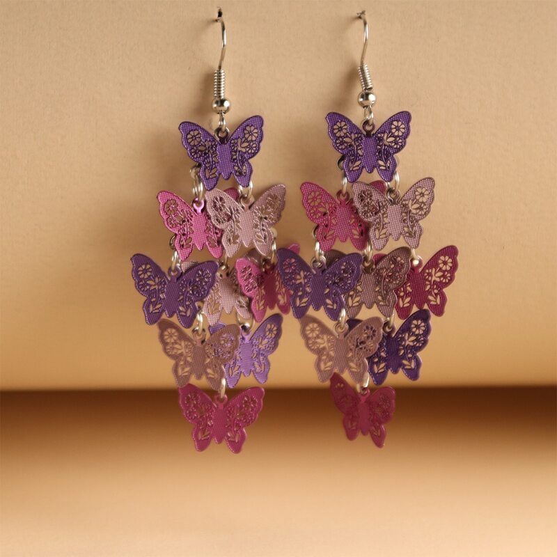 

1pair Butterfly Design Drop Earrings, Purple