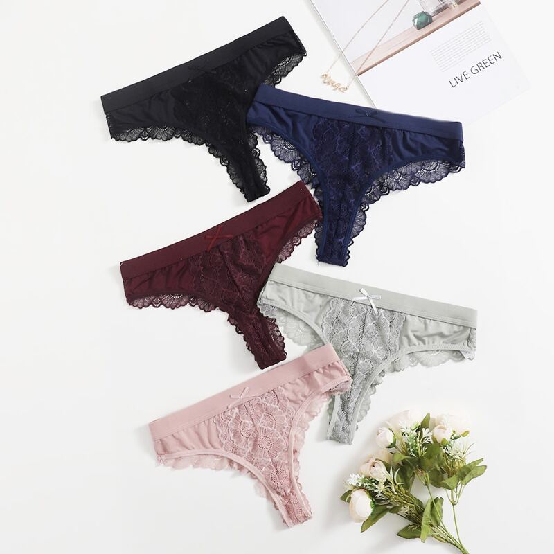 

5pack Contrast Lace Panty Set, Multicolor
