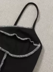 Muchica 2 gói áo crop cami khâu tương phản - Đen và trắng - Xem 4