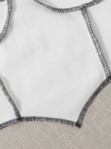 Muchica 2 gói áo crop cami khâu tương phản - Đen và trắng - Xem 5