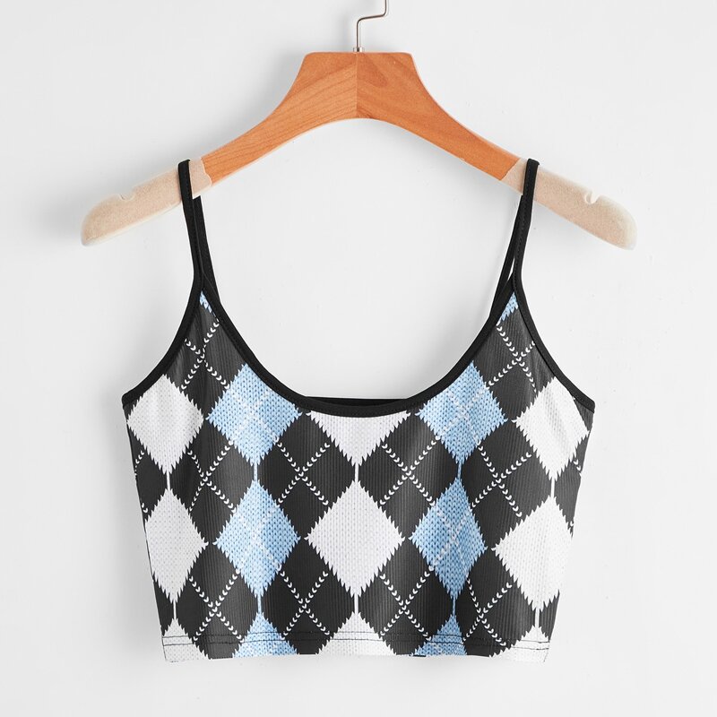 

Argyle Pattern Crop Cami, Multicolor