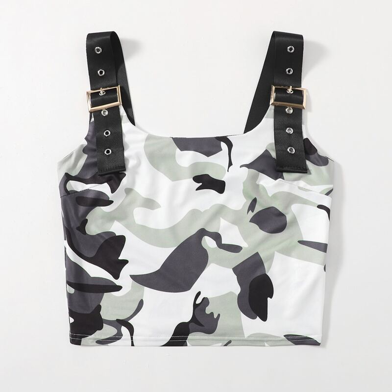 

Camo Grommet Eyelet Crop Cami, Multicolor