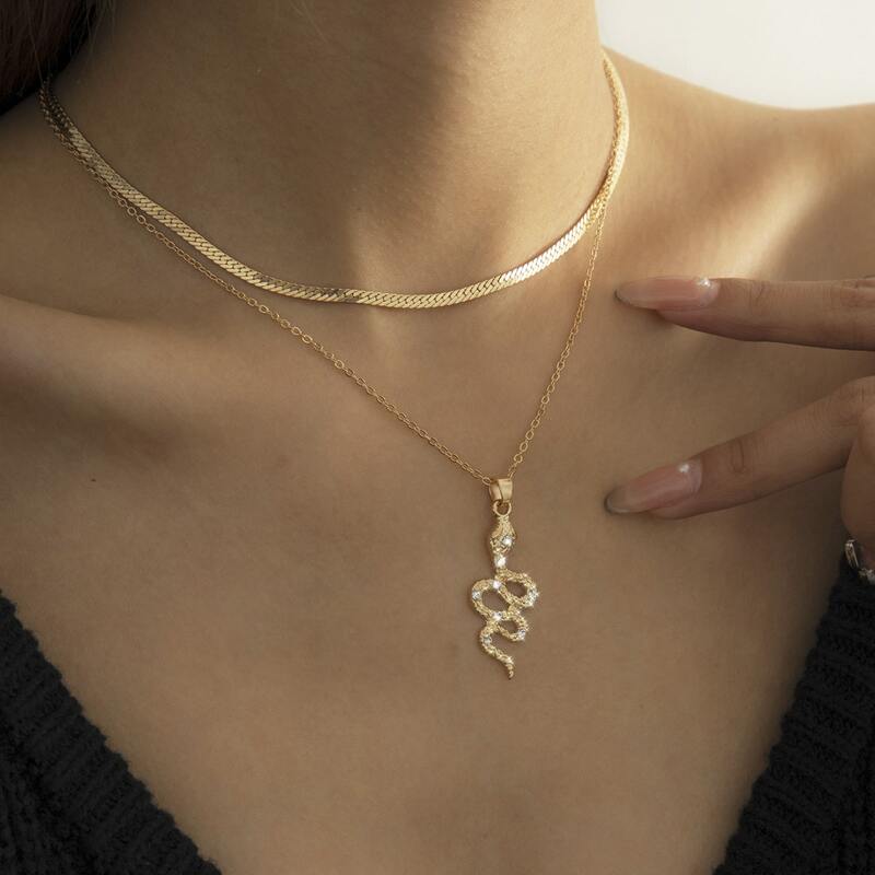 

Snake Design Layered Necklace, Gold