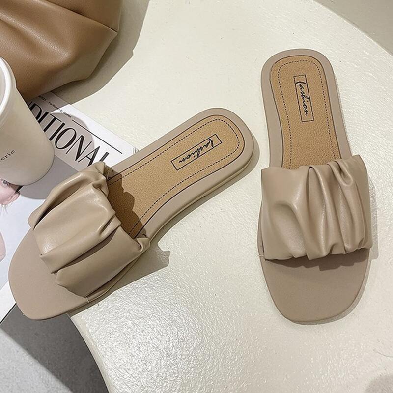 

Ruched Wide Band Slide Sandals, Khaki