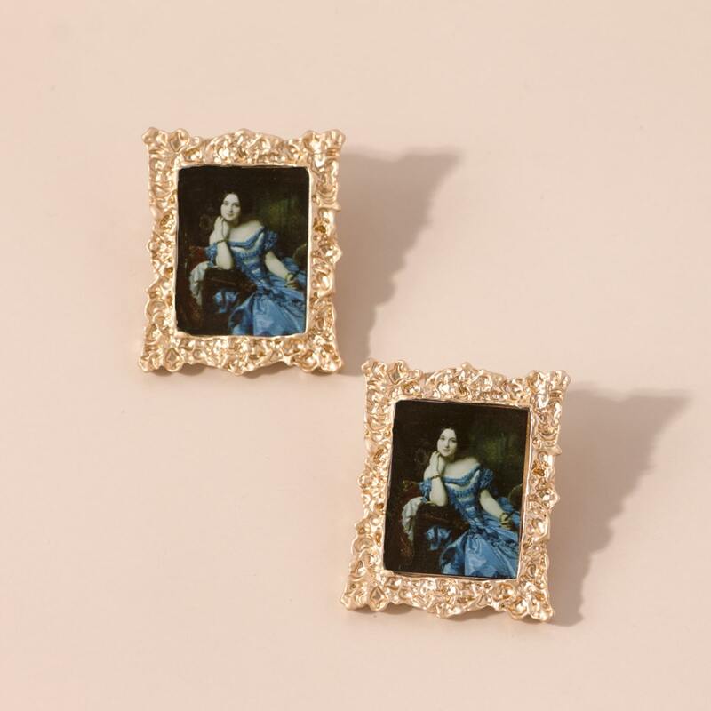 

1pair Painting Design Drop Earrings, Multicolor
