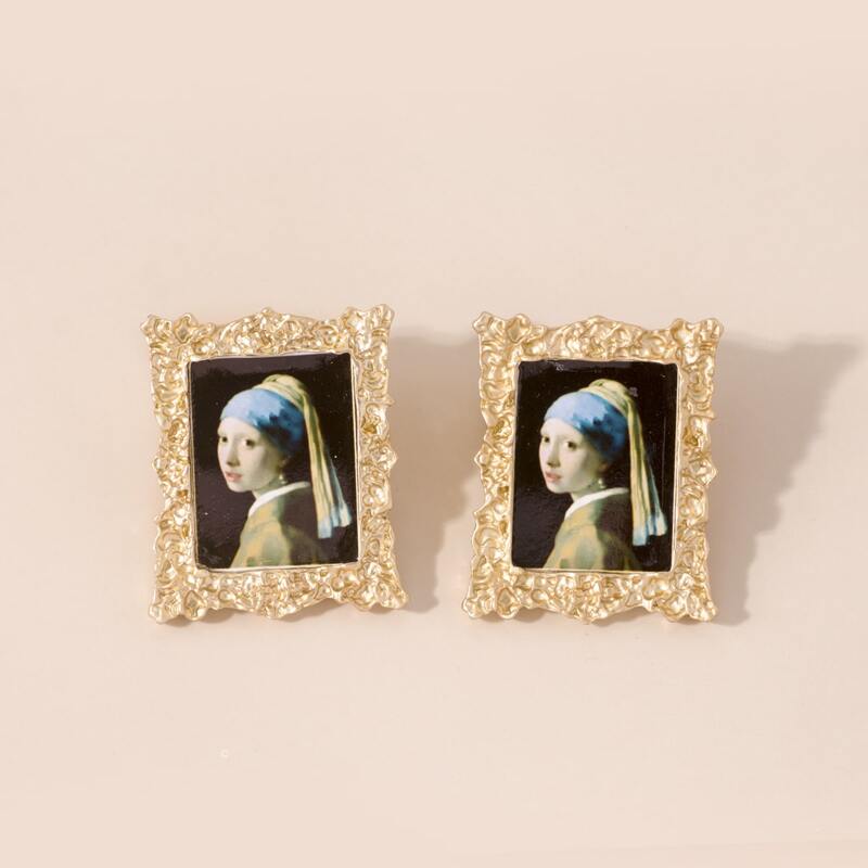 

1pair Painting Design Square Earrings, Multicolor