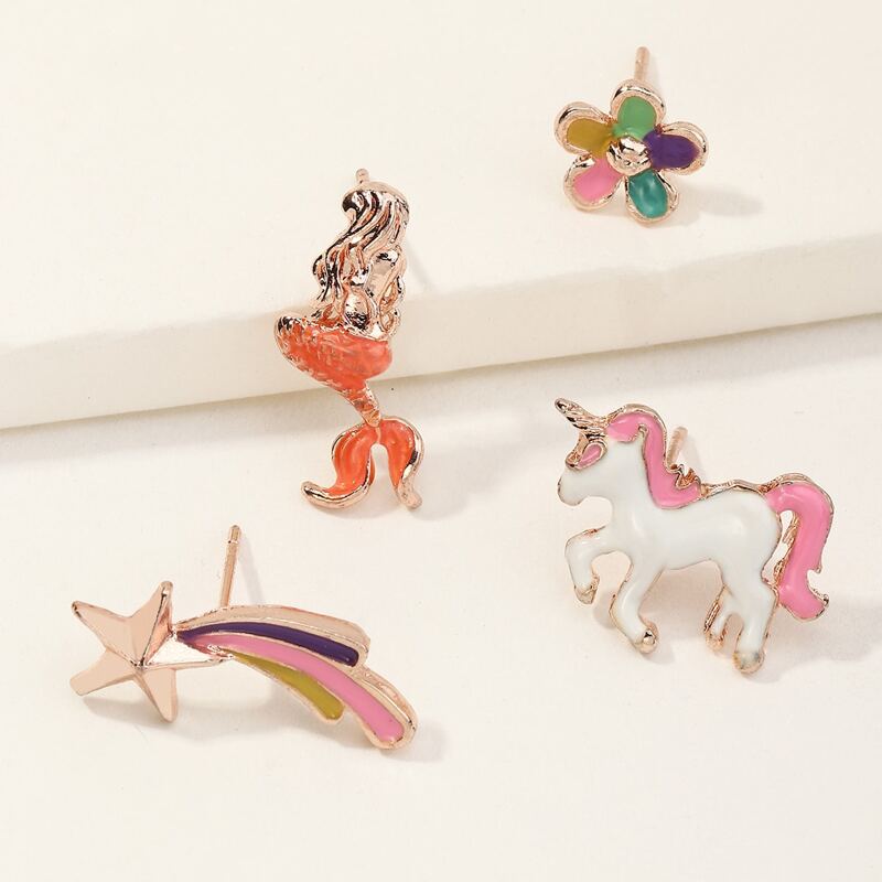 

4pcs Cartoon Design Stud Earrings, Multicolor