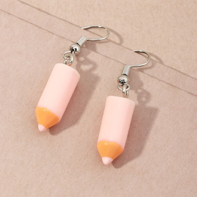 

1pair Crayon Design Drop Earrings, Pink
